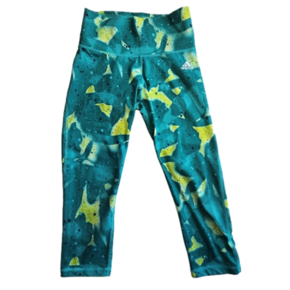 Adidas Climalite Mid-Rise Blue & Green Speckled Cropped Leggings Size XS 4-6